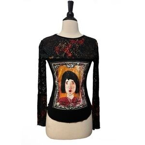 Misia Paris 90s-Y2K Graphic Lace Sleeves Top‎ Small